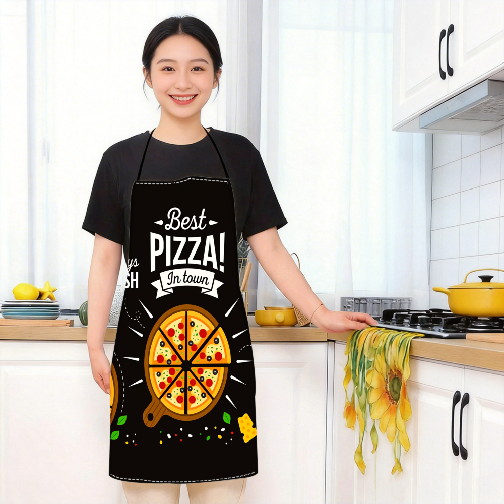 Baking Kitchen At Home - 1pc Black Apron With Pizza Print